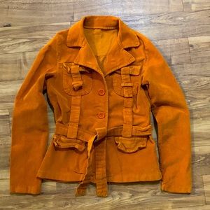 Orange corduroy belted jacket made in Italy